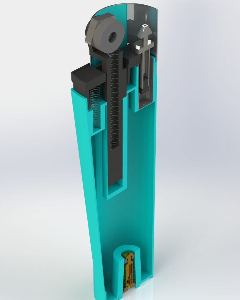 Section View Rendering of Lighter Modeling: A detailed representation illustrating a cutaway view to reveal internal components and assembly details.